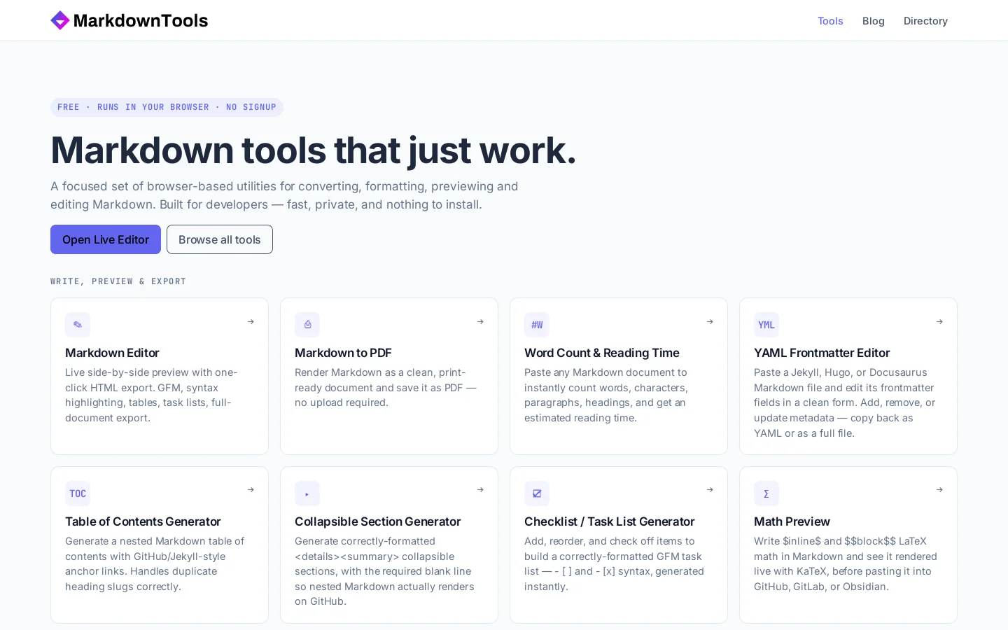 Markdown Tools 首页截图