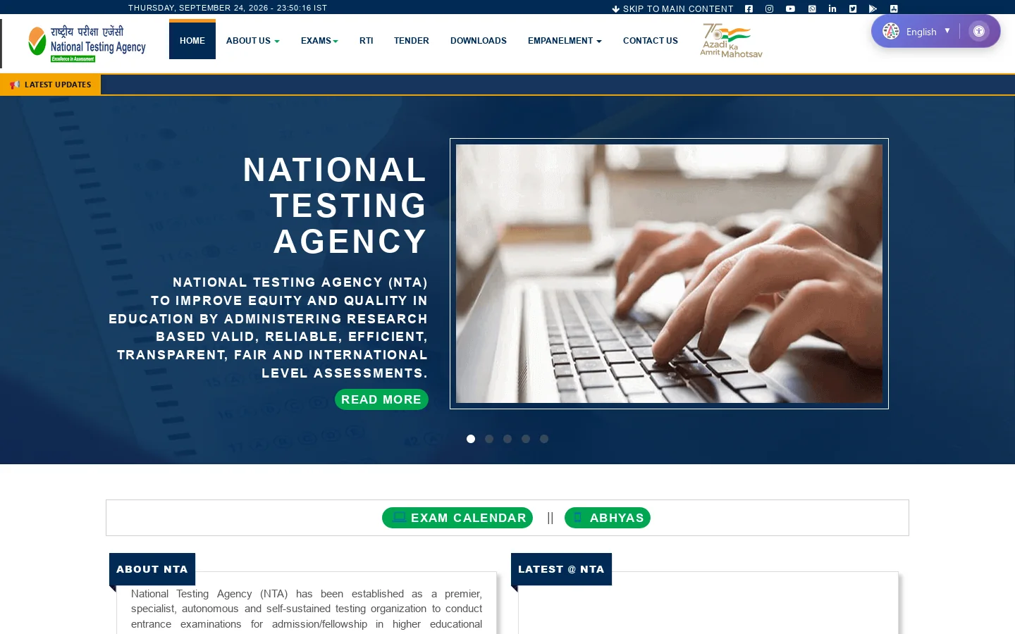 National Testing Agency 首页截图