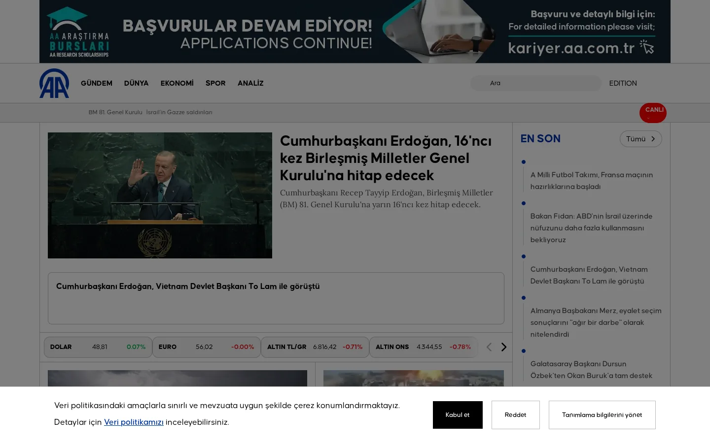 Anadolu Ajansı 首页截图