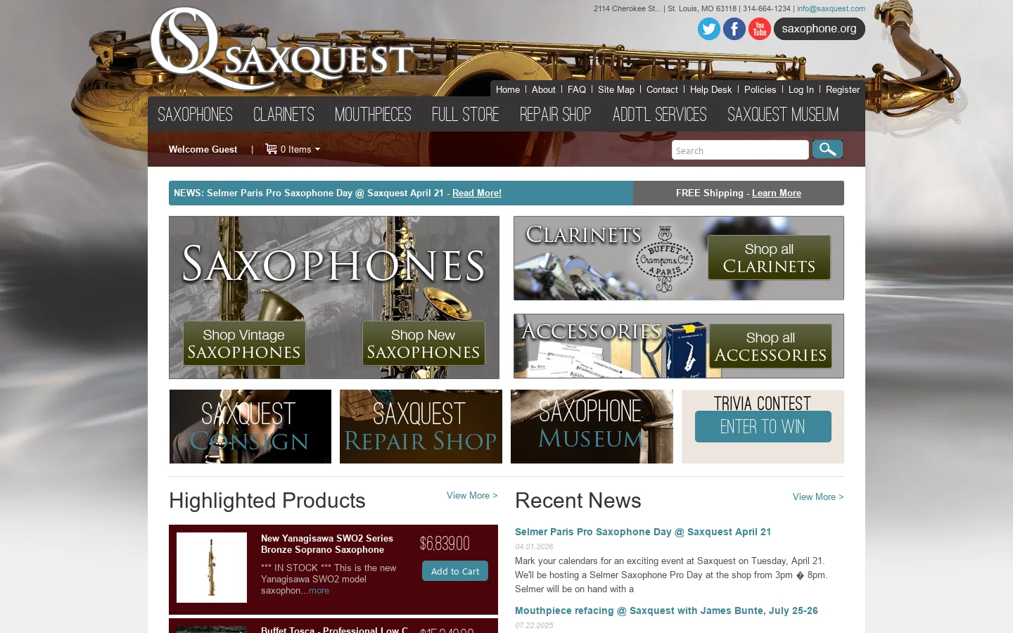 Saxquest 首页截图