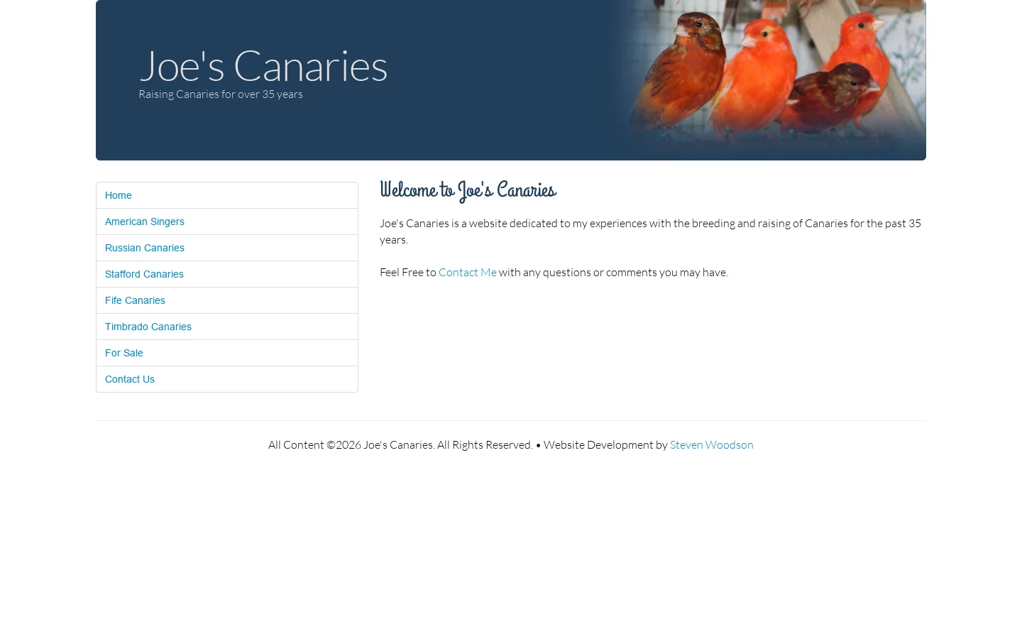 Joe's Canaries 首页截图