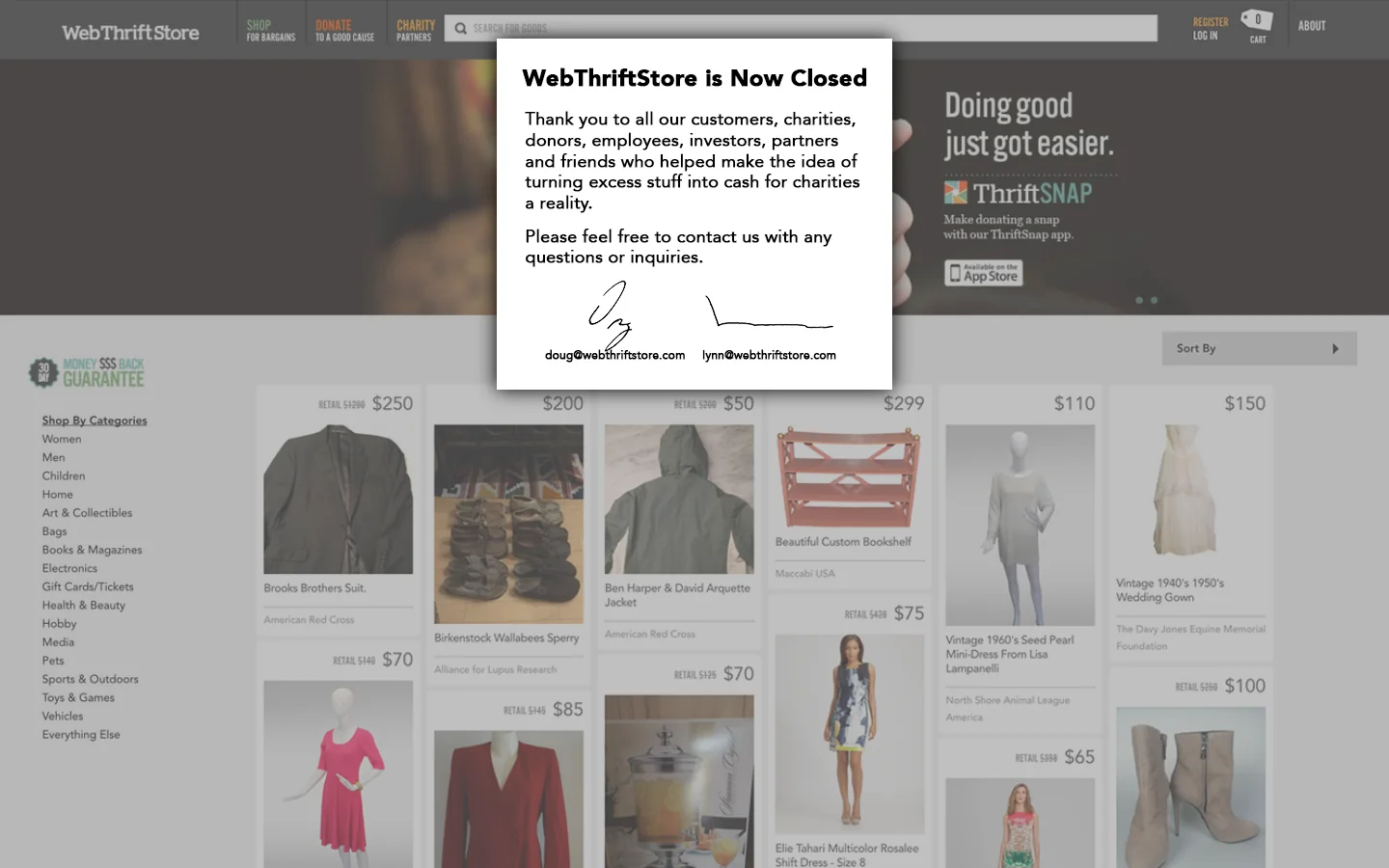WebThriftStore is Closed 首页截图