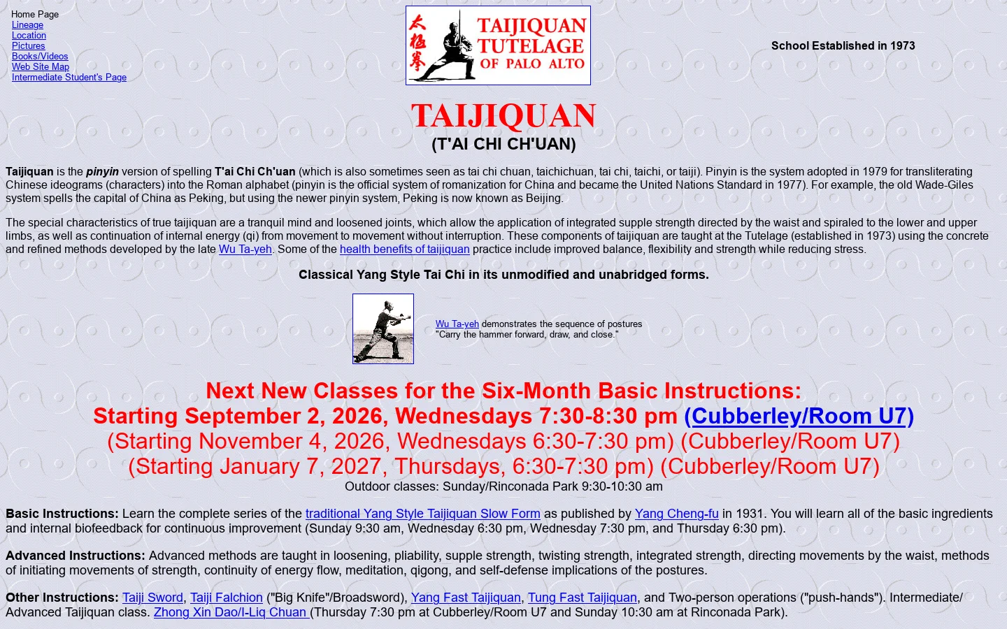 Taijiquan Tutelage of Palo Alto - Home Page 首页截图
