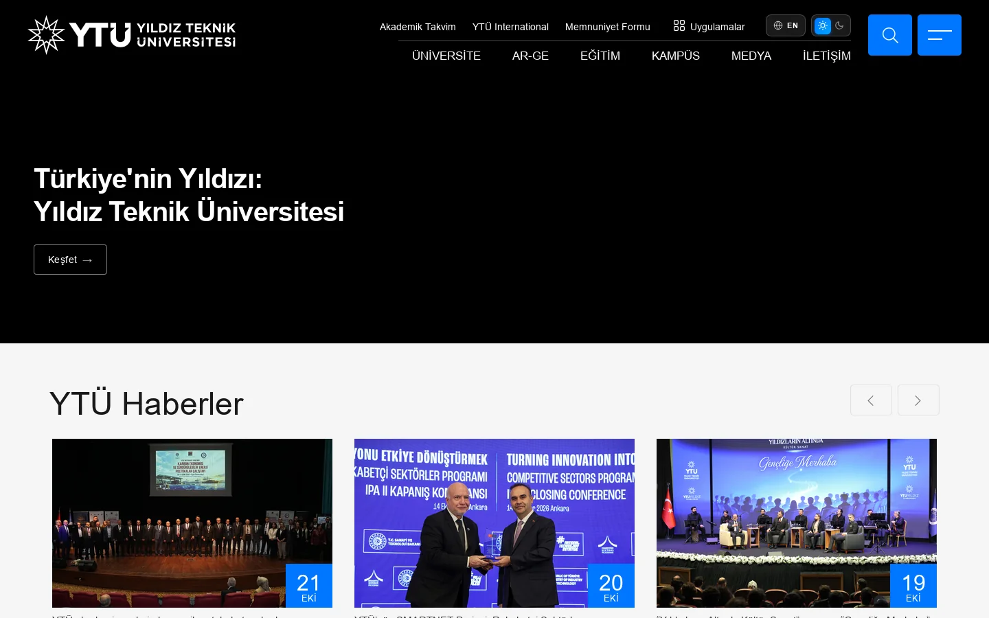 Yıldız Teknik Üniversitesi 首页截图