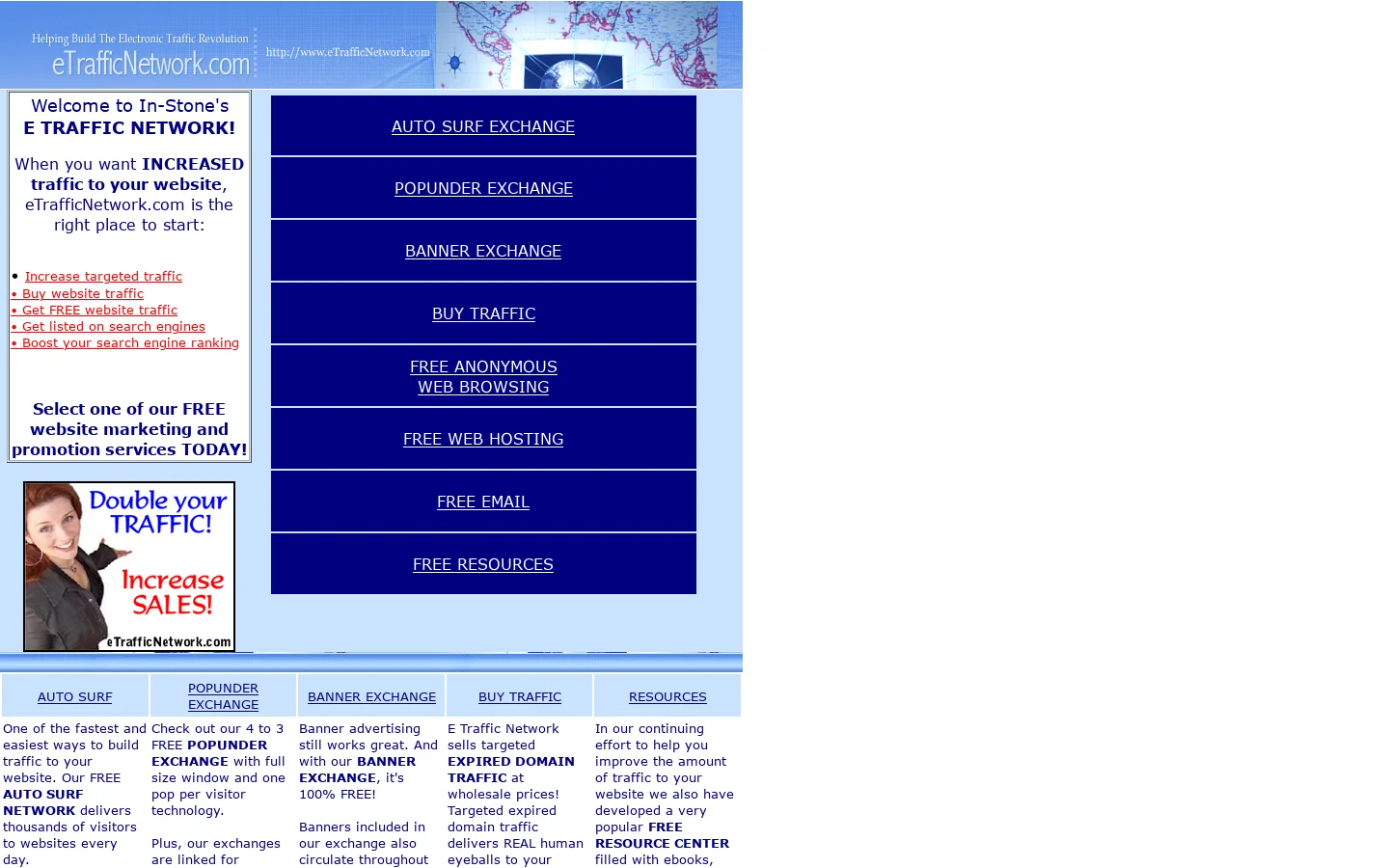 eTrafficNetwork.com- FREE web site traffic marketing & promotion tools, tips, & services! 首页截图