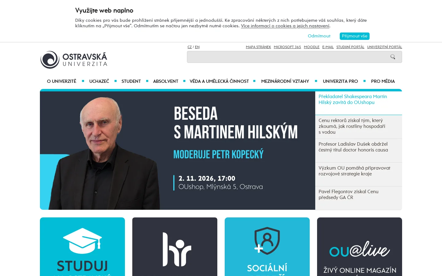 Ostravská univerzita 首页截图