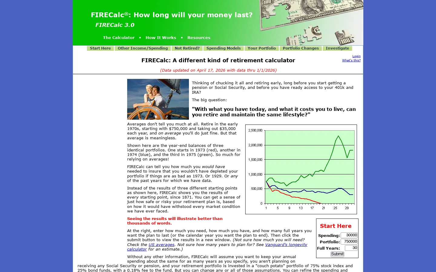 FIRECalc 首页截图