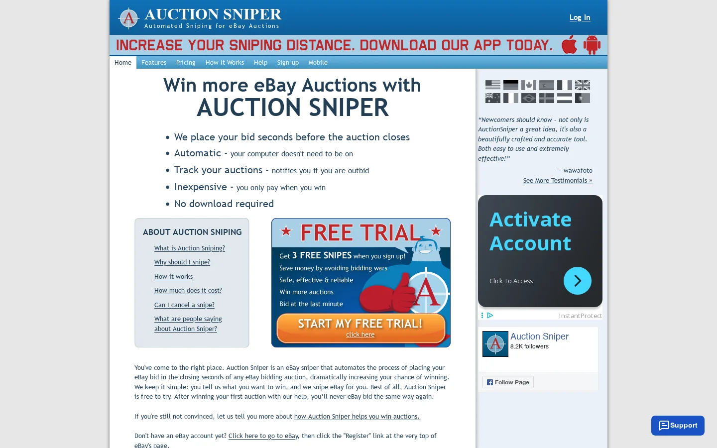 Auction Sniper 首页截图