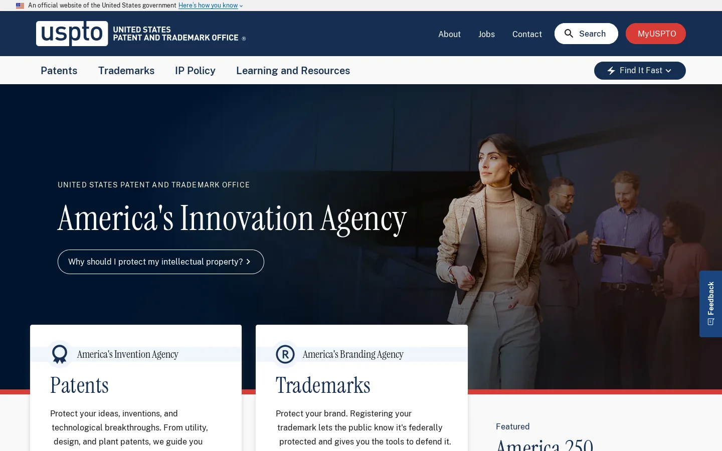 United States Patent and Trademark Office 首页截图