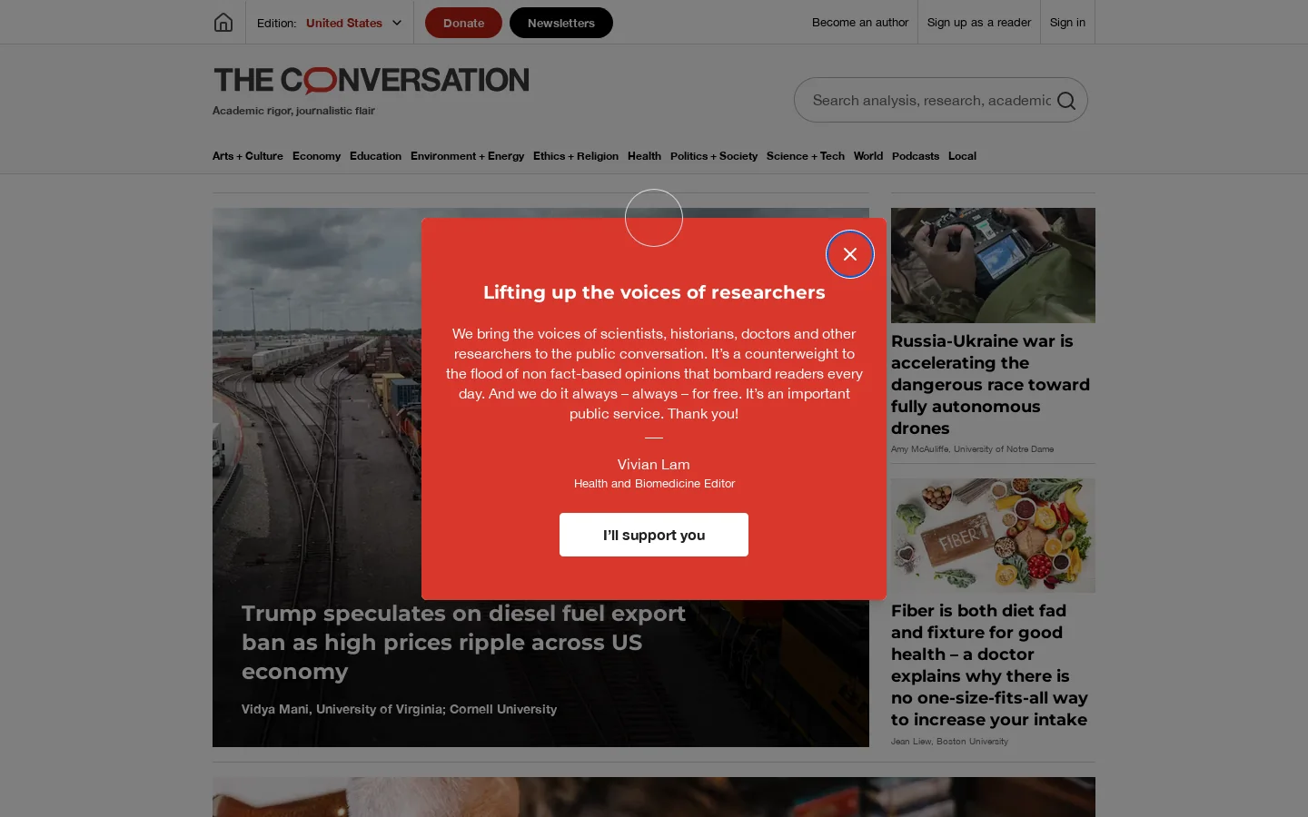 The Conversation U.S 首页截图