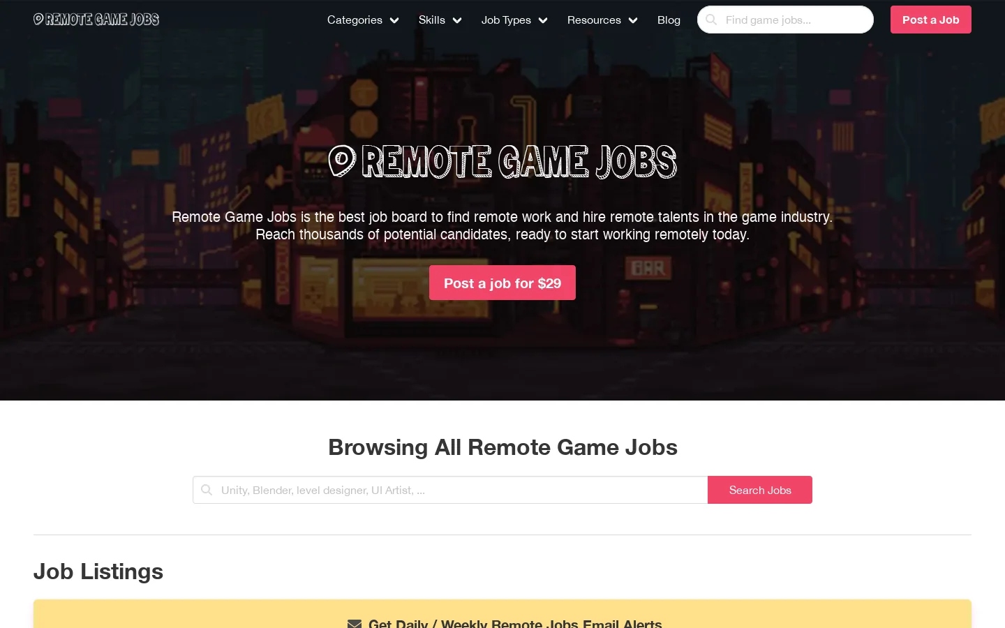 Remote Game Jobs 首页截图