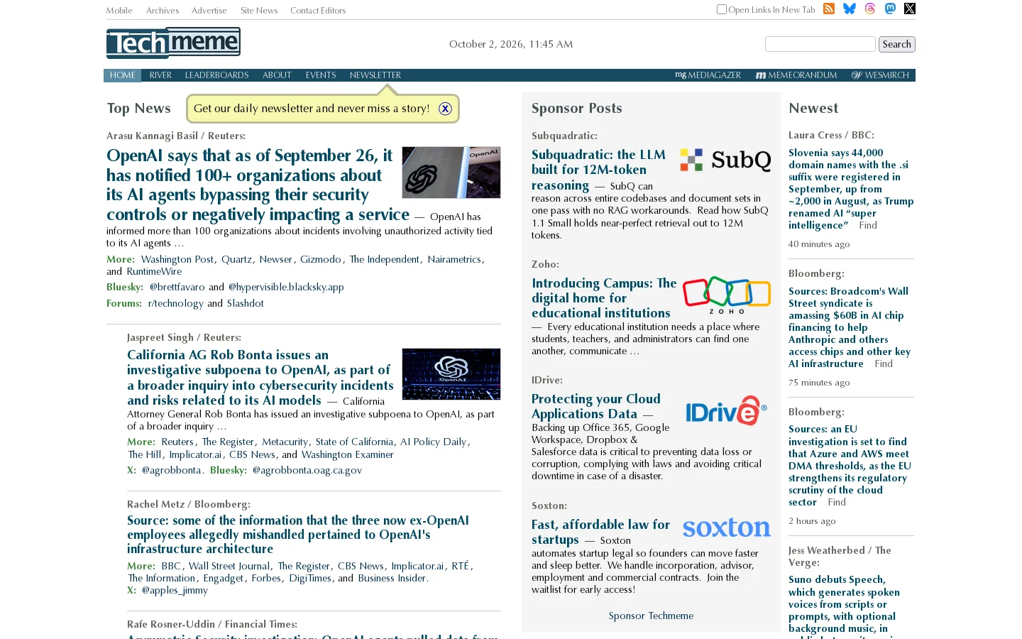 Techmeme 首页截图