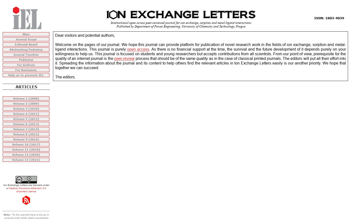 Ion Exchange Letters 首页截图