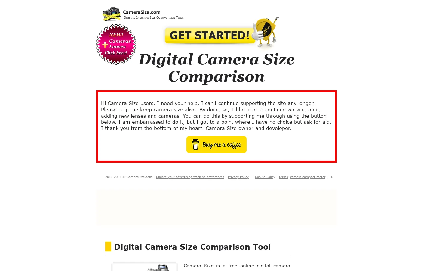 Camera Size Comparison 首页截图