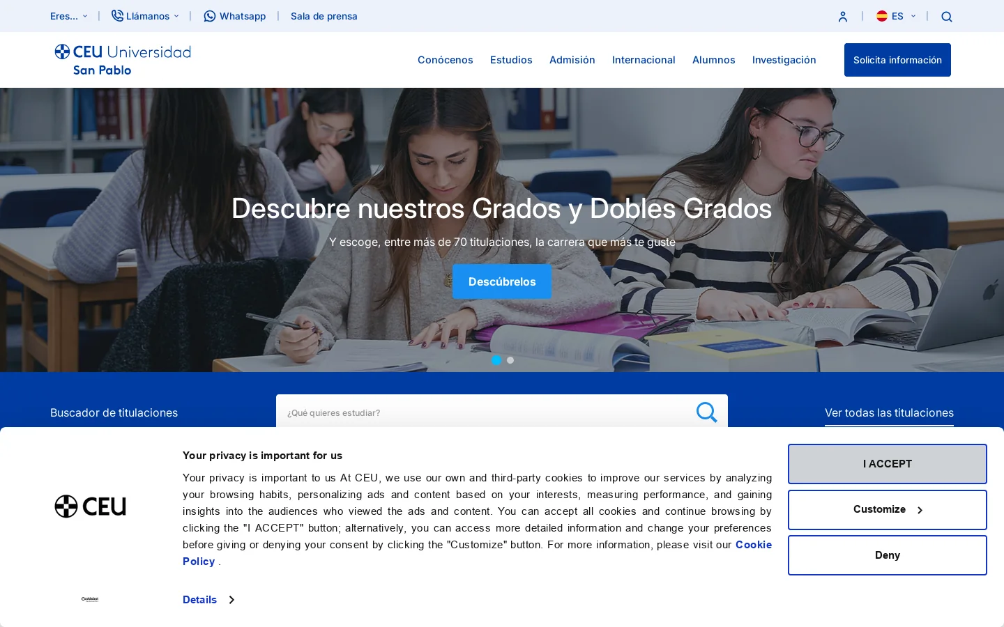 Universidad CEU San Pablo, Universidad Privada en Madrid 首页截图
