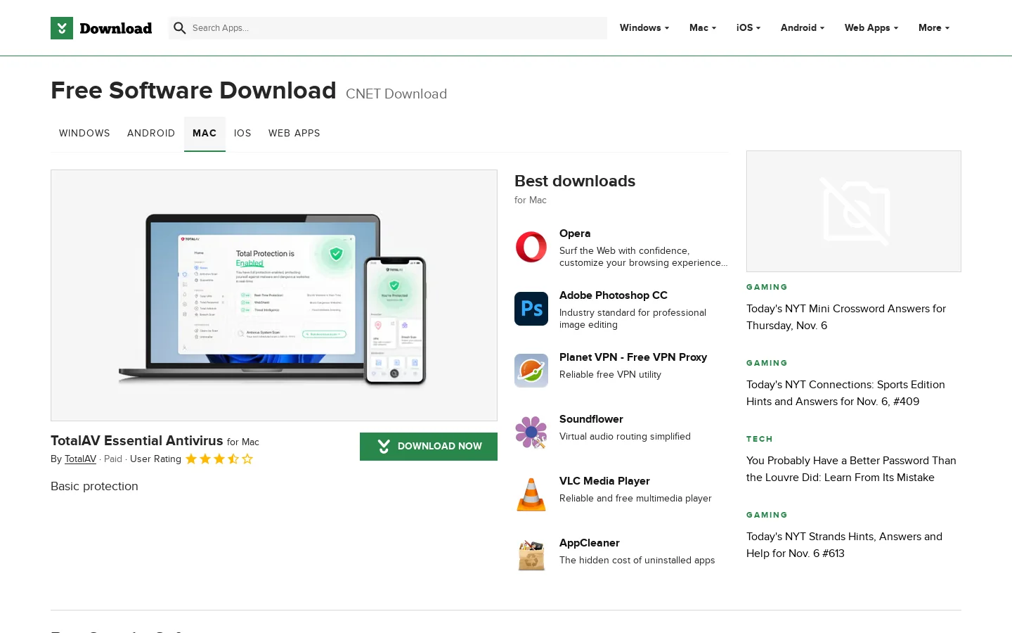 download.cnet.com 首页截图