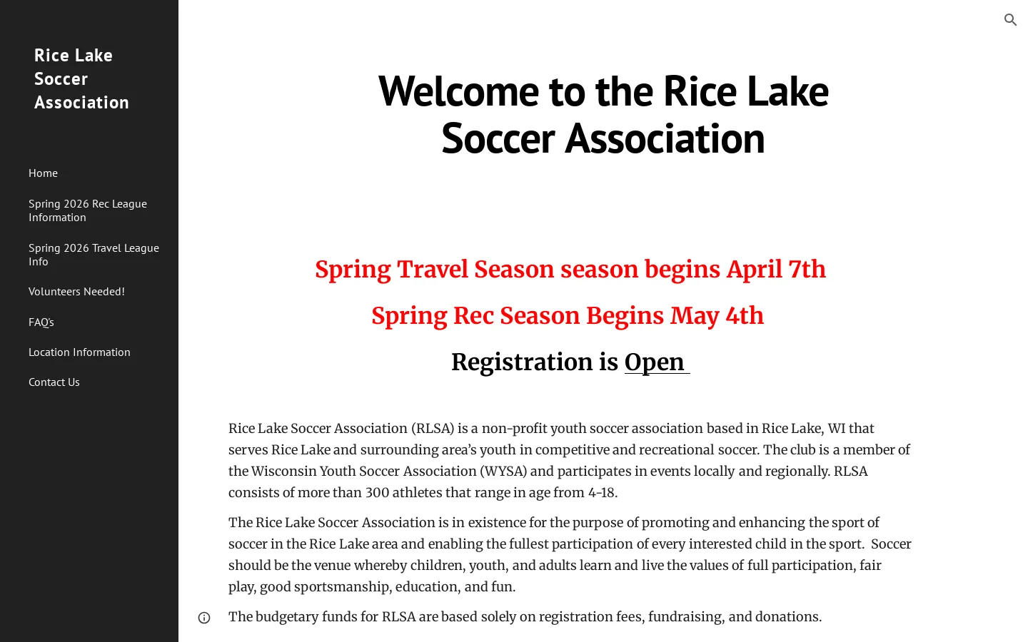Rice Lake Soccer Association 首页截图