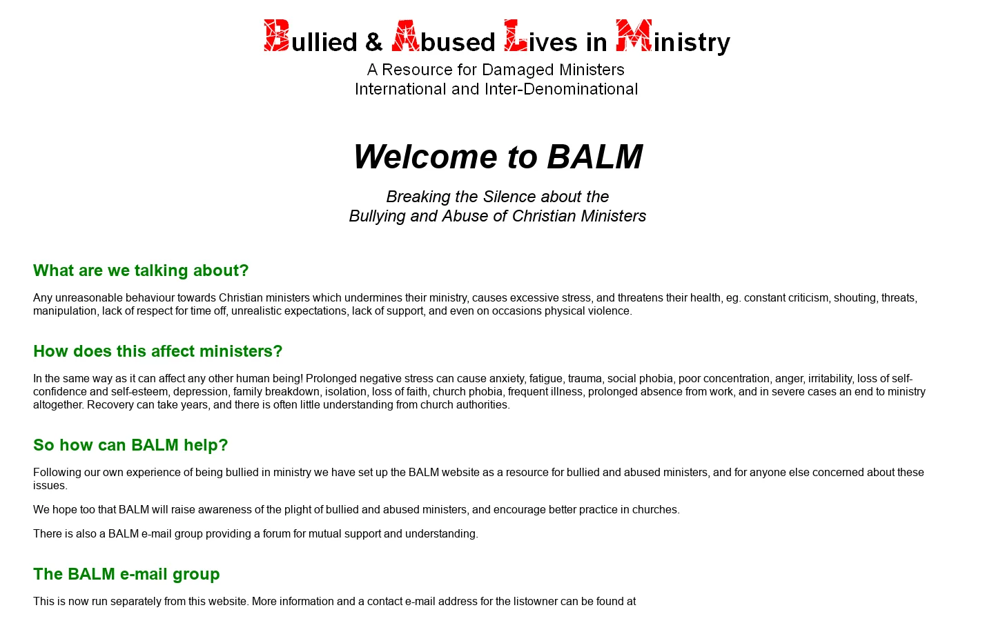 Introducing BALM - A Resource for Damaged Ministers 首页截图