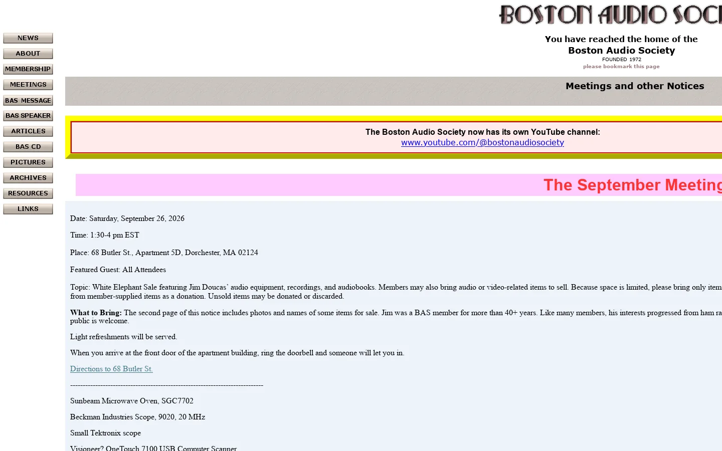 BostonAudioSociety.org homepage 首页截图
