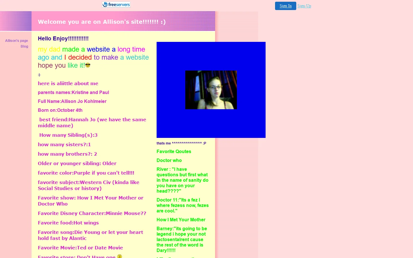 Allison's page 首页截图