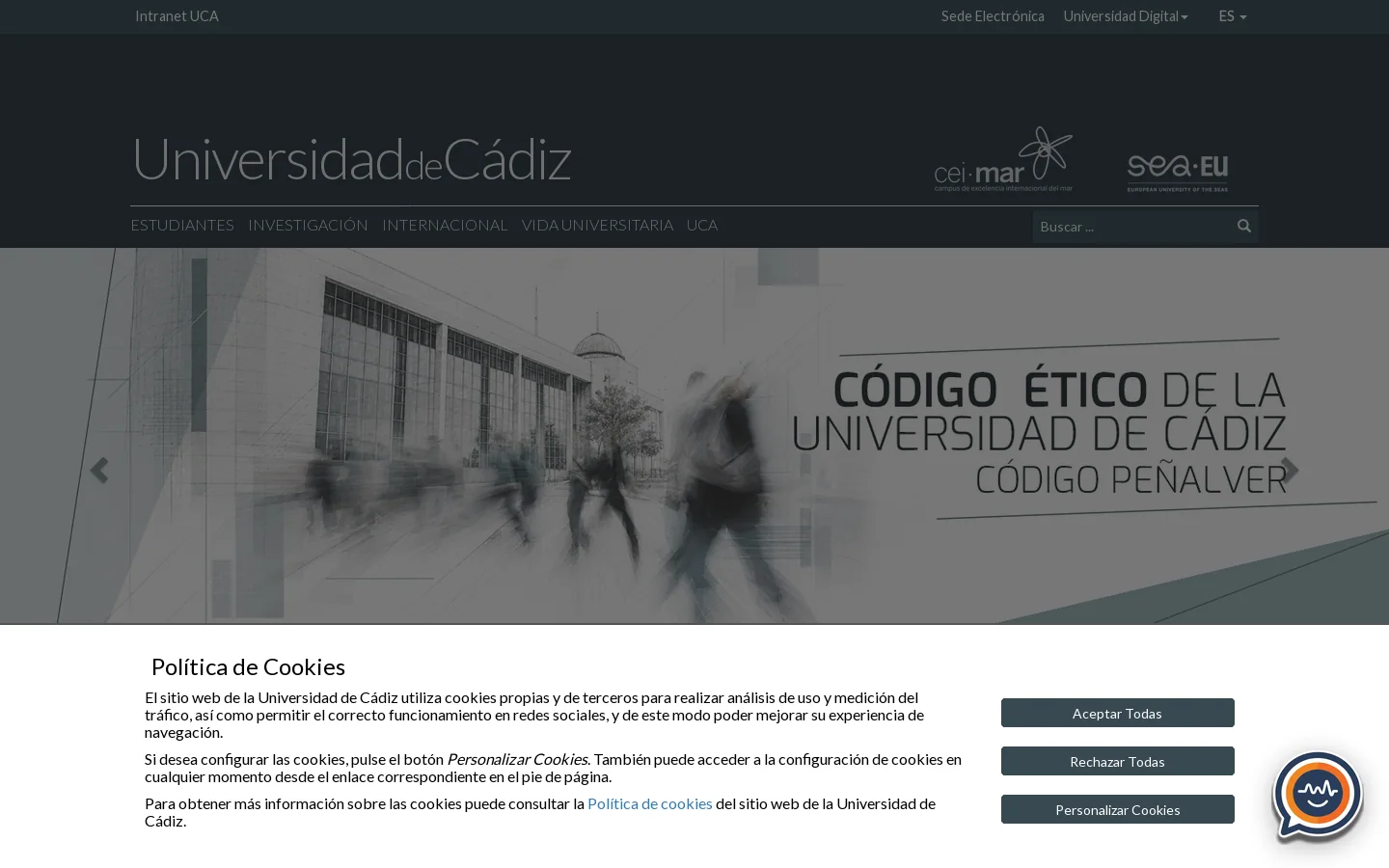Portal UCA – Portal principal de la Universidad de Cádiz 首页截图