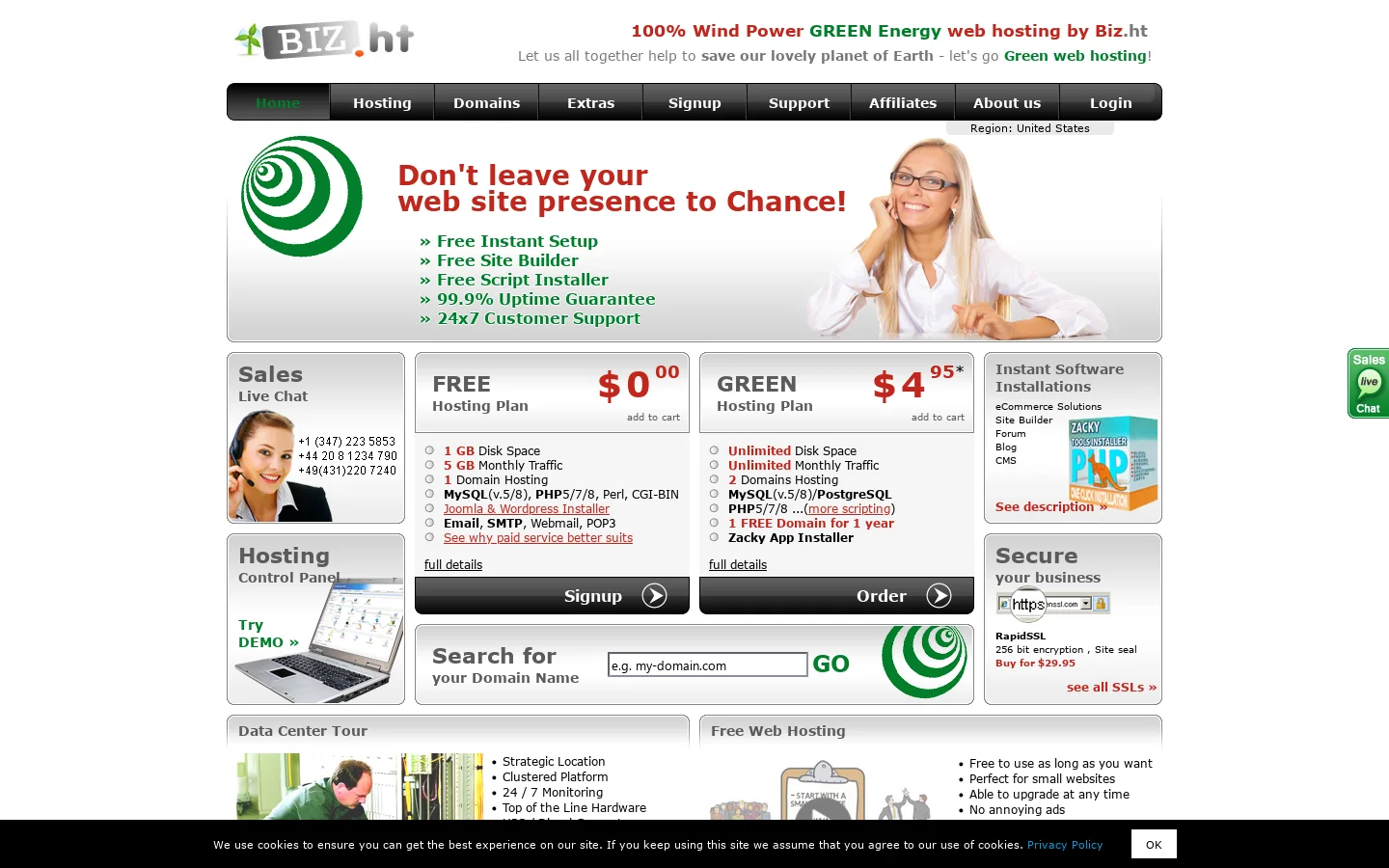 #1 Green FREE web hosting, Free domain name at .biz.ht & .me.ht 首页截图