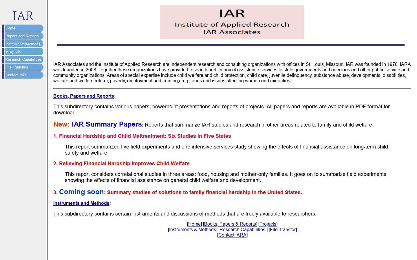 Institute of Applied Research (IAR) Home Page 首页截图