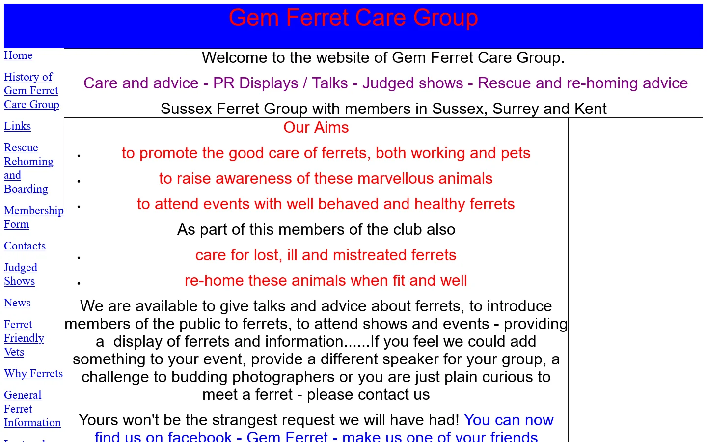 Gem Ferret Care Group 首页截图