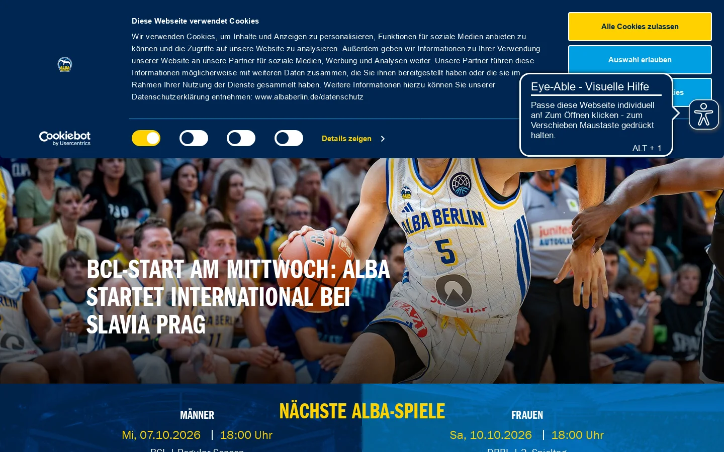 ALBA BERLIN Basketballteam 首页截图