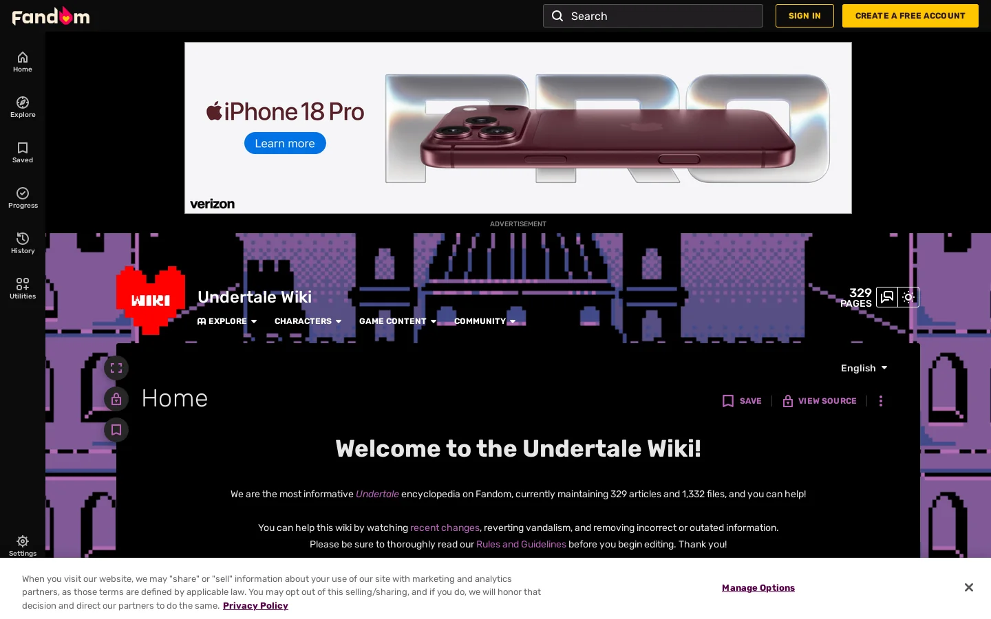undertale.fandom.com 首页截图