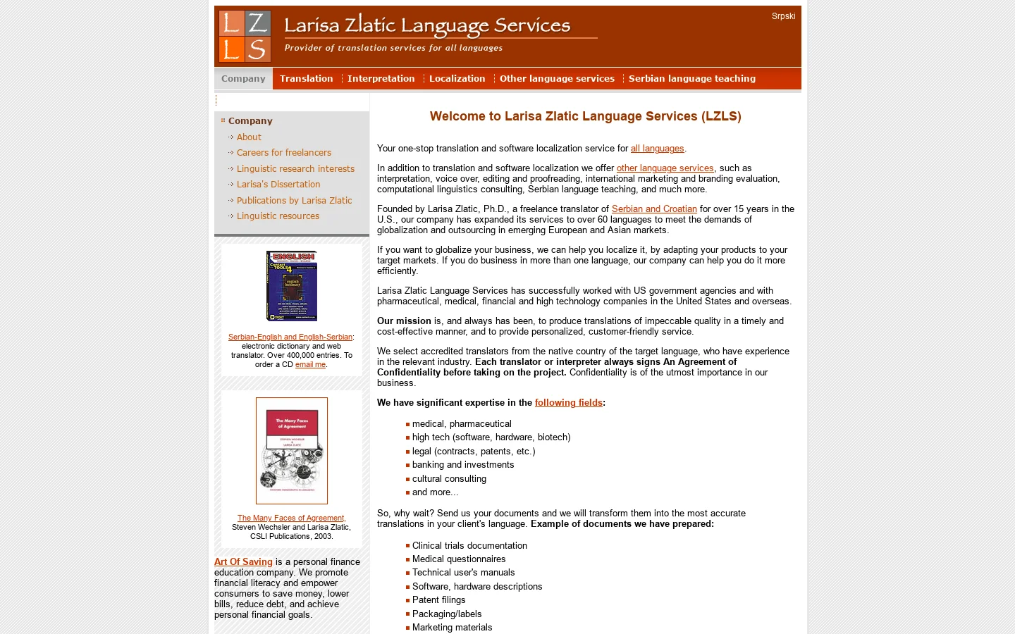 Larisa Zlatic Language Services - Provider of translation and localization services for all languages; We also offer interpretation, voice over, editing and proofreading, international marketing and branding evaluation, computational linguistics consulting, Serbian language teaching, and much more. 首页截图