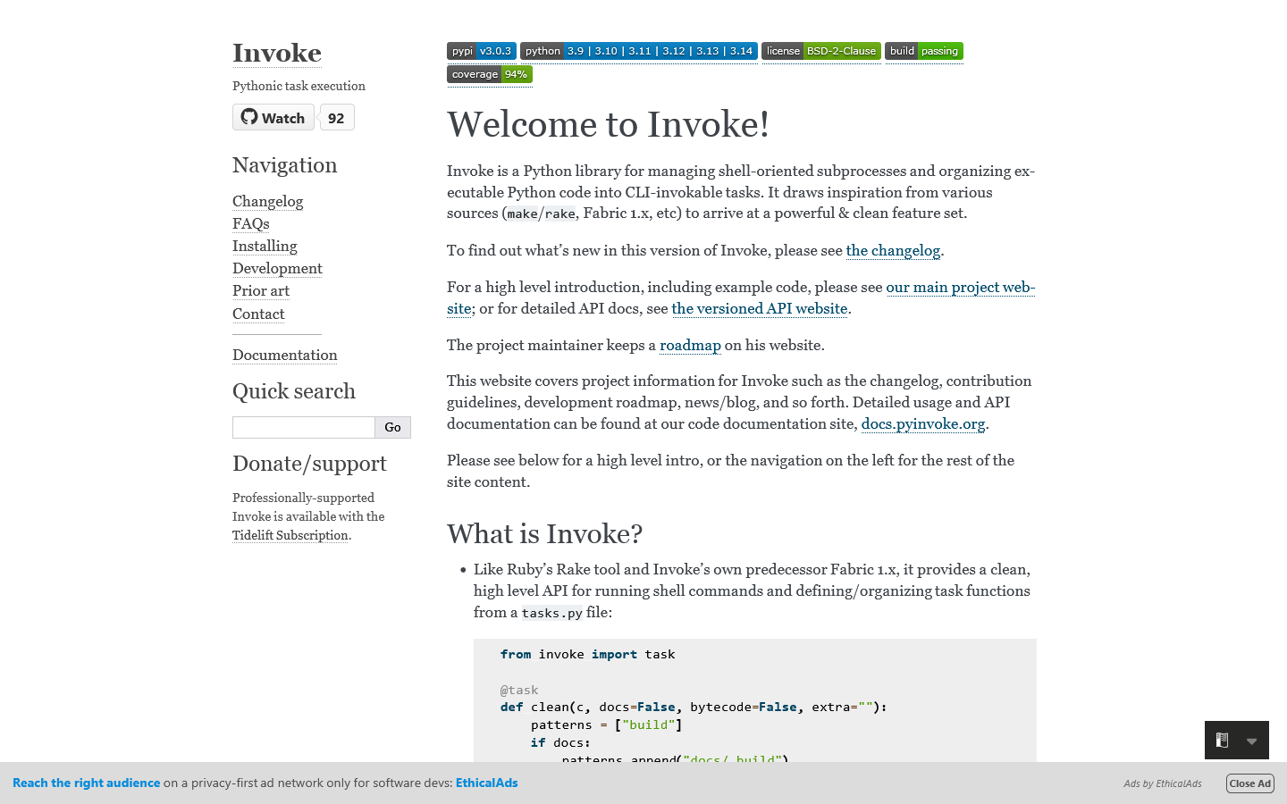 Welcome to Invoke! — Invoke documentation 首页截图