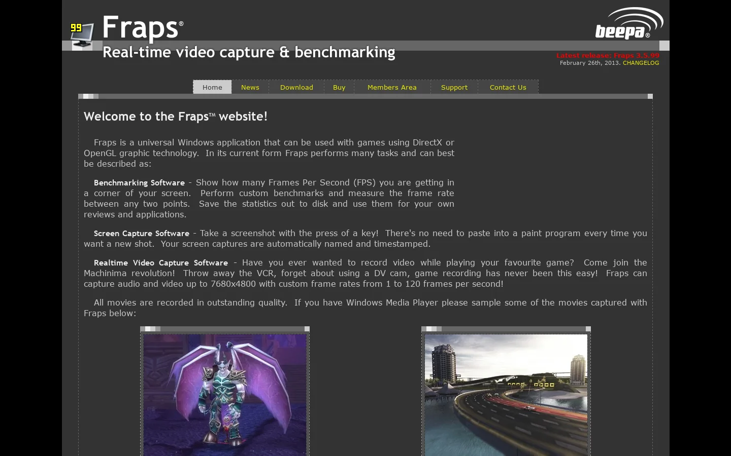 FRAPS show fps, record video game movies, screen capture software 首页截图