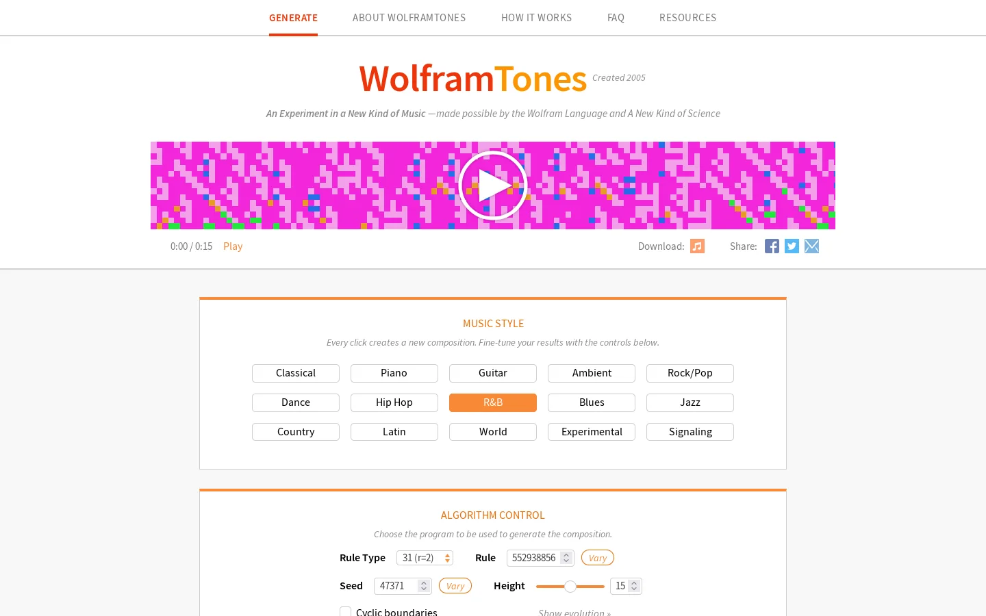 WolframTones 首页截图