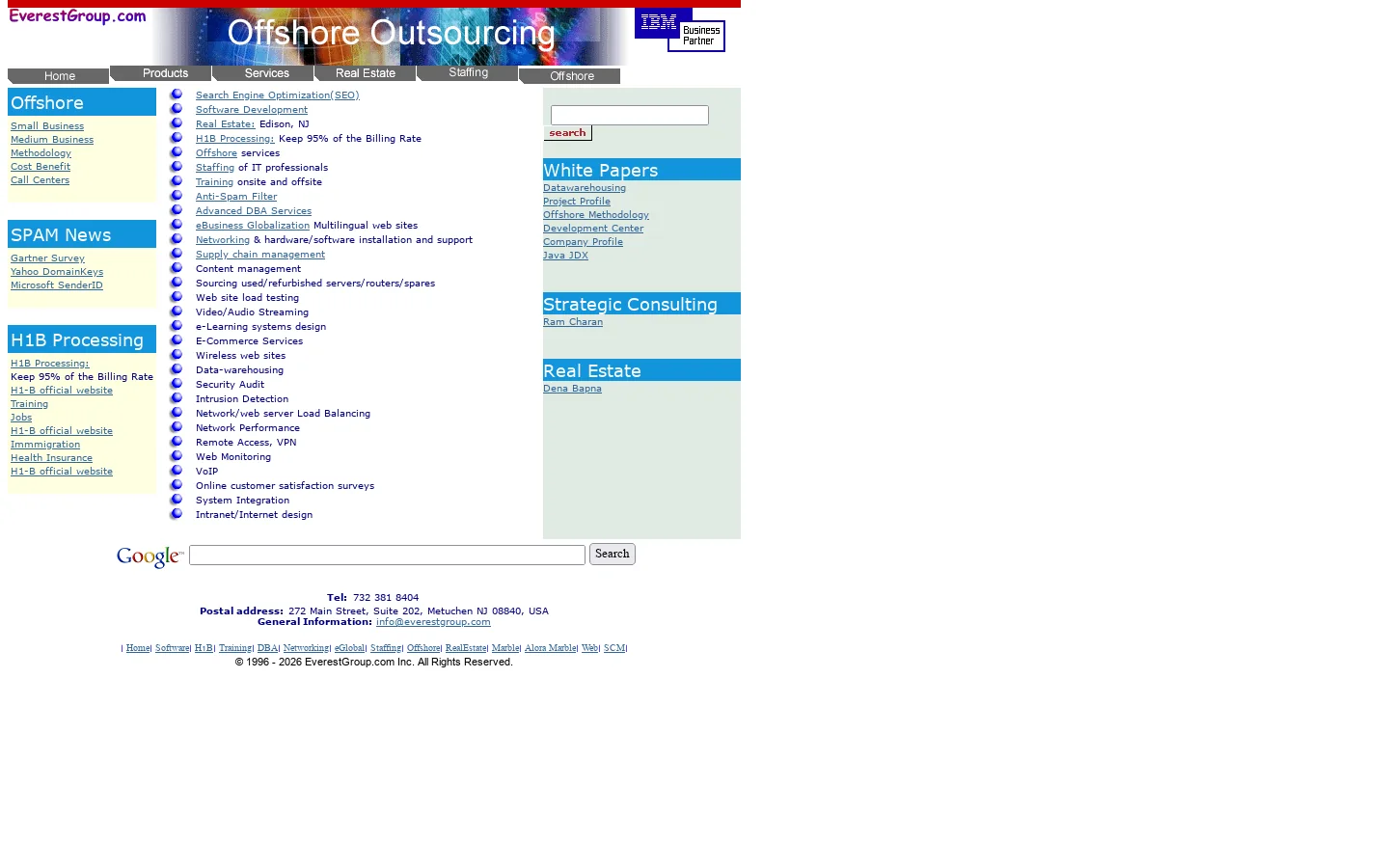 EverestGroup.com Anti-Spam Filter India Offshore Outsourcing Software Development H1B Processing Real Estate 首页截图