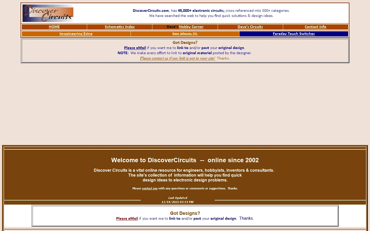 DiscoverCircuits.com started in 2002 Free Electronic Circuits 首页截图