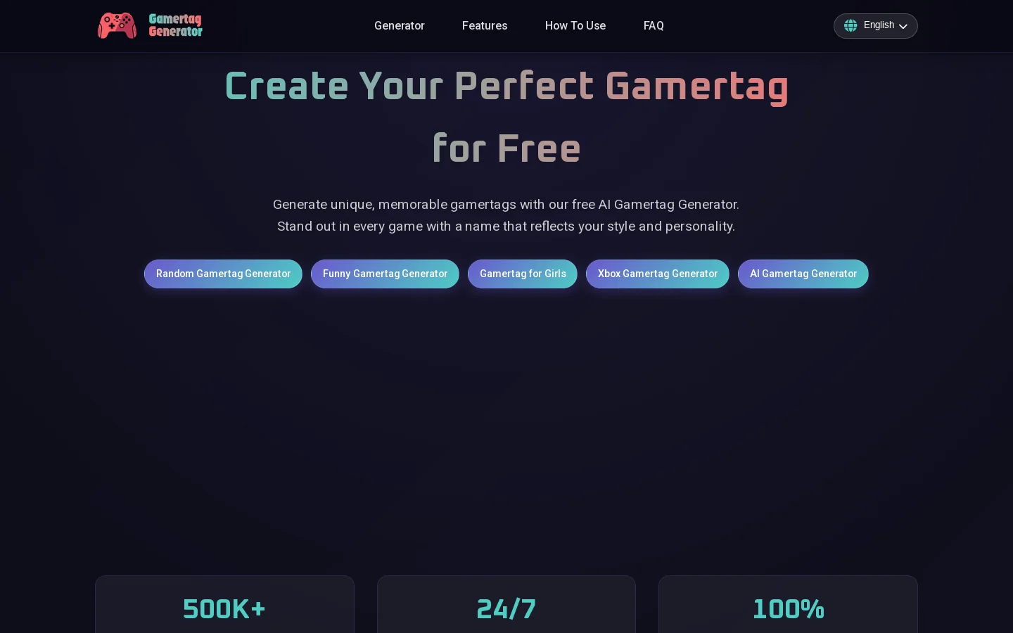 Gamertag Generator 首页截图
