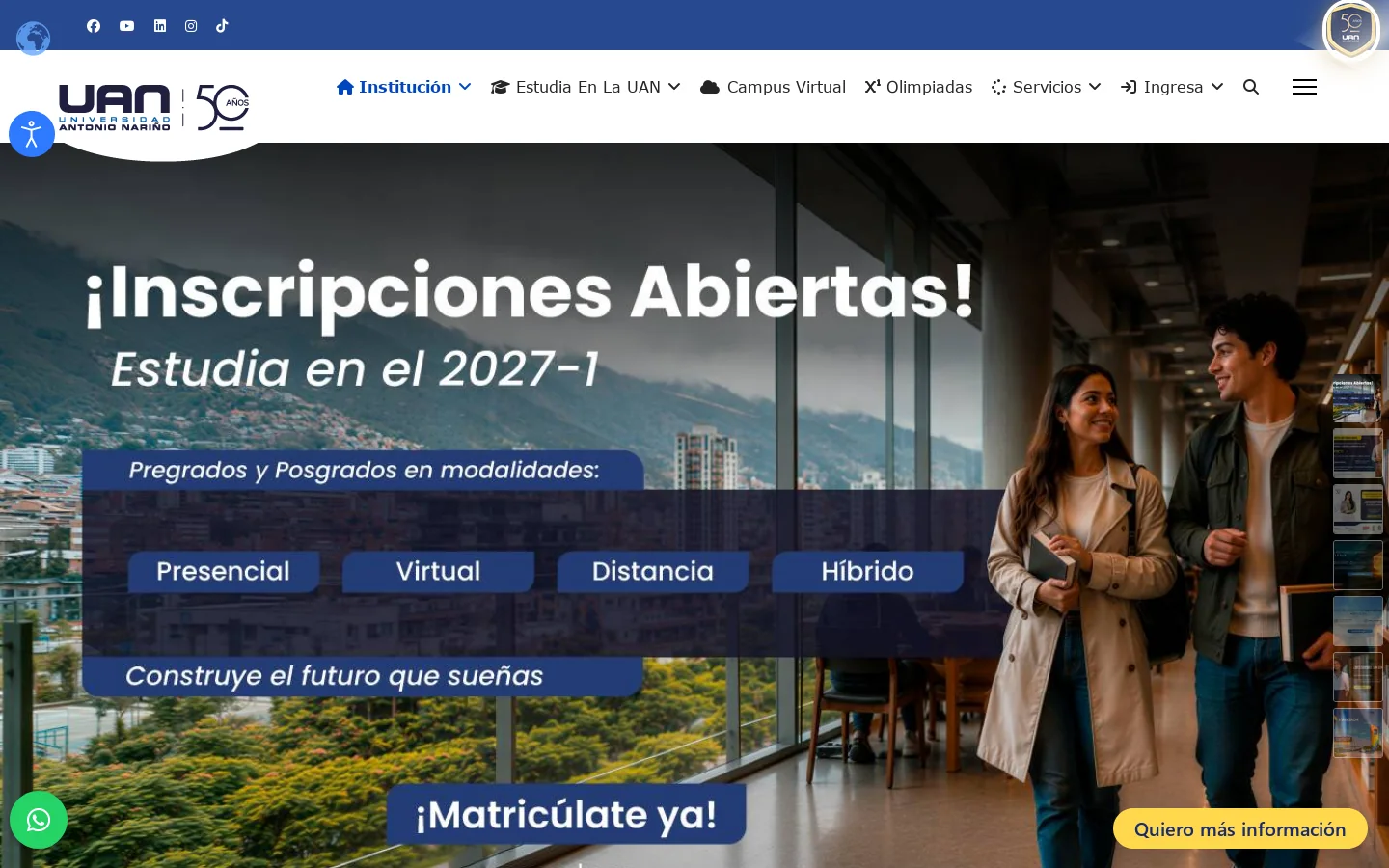 Universidad Antonio Nariño 首页截图