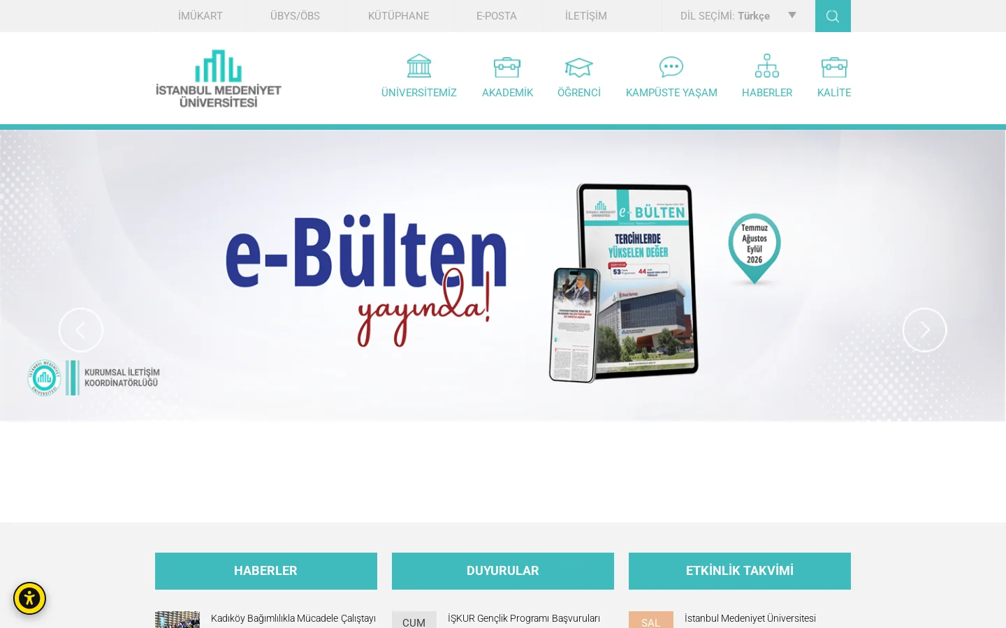 İstanbul Medeniyet Üniversitesi 首页截图