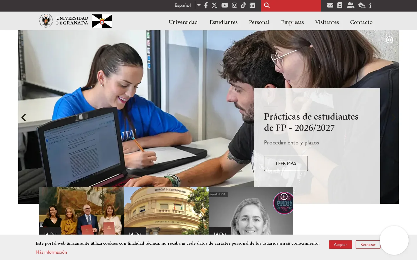 Página de inicio | Universidad de Granada 首页截图