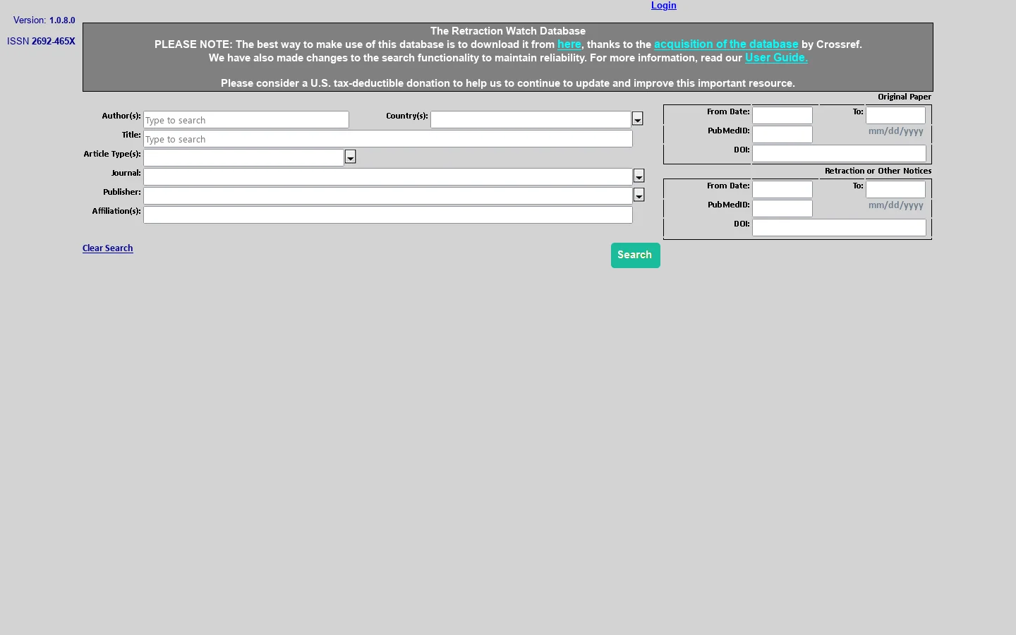 Retraction Watch Database 首页截图