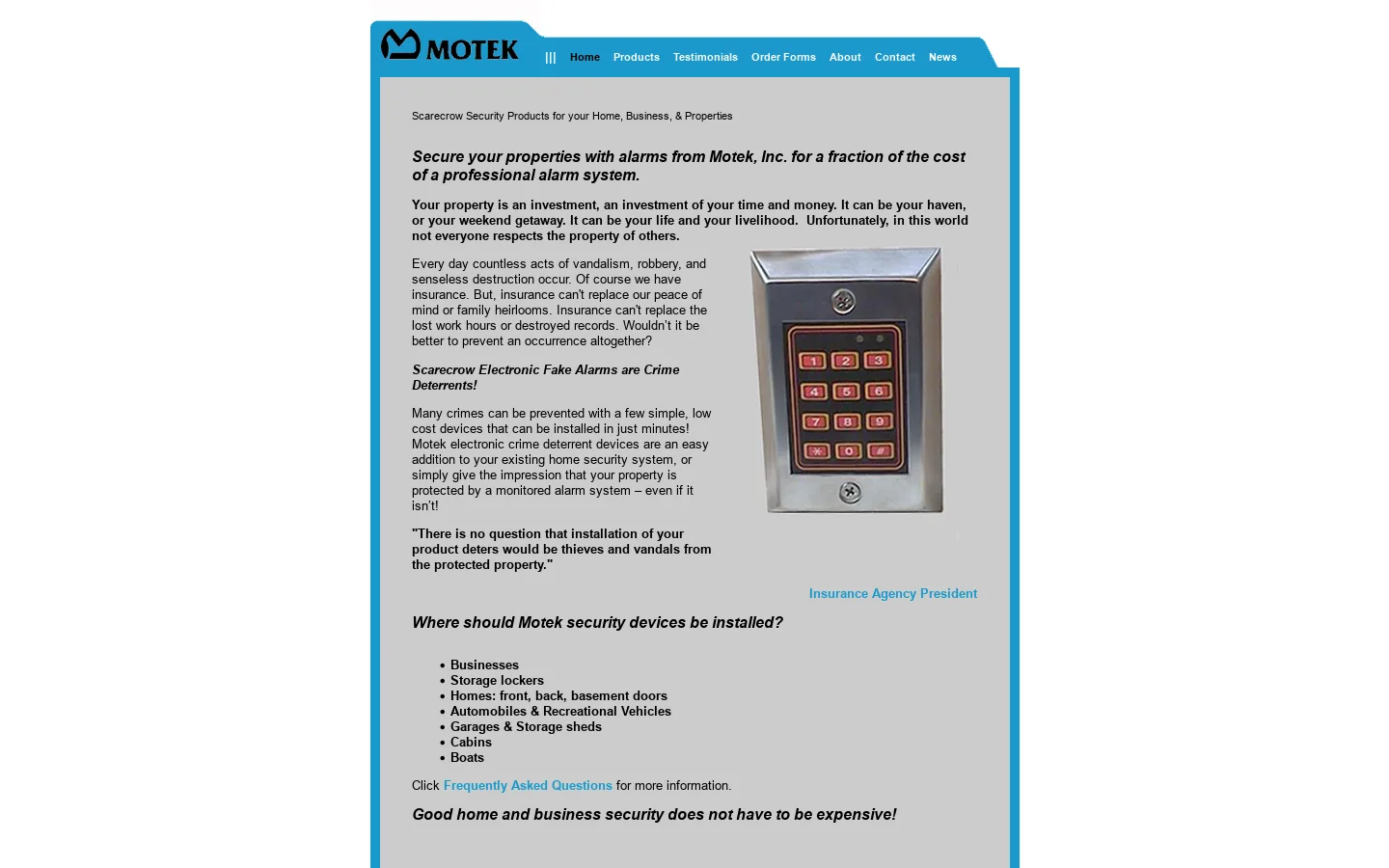 MoTek, Inc. � Affordable and Effective Security Devices 首页截图