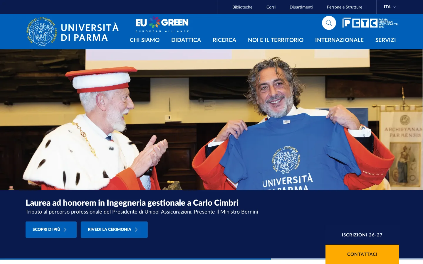 Università degli studi di Parma 首页截图