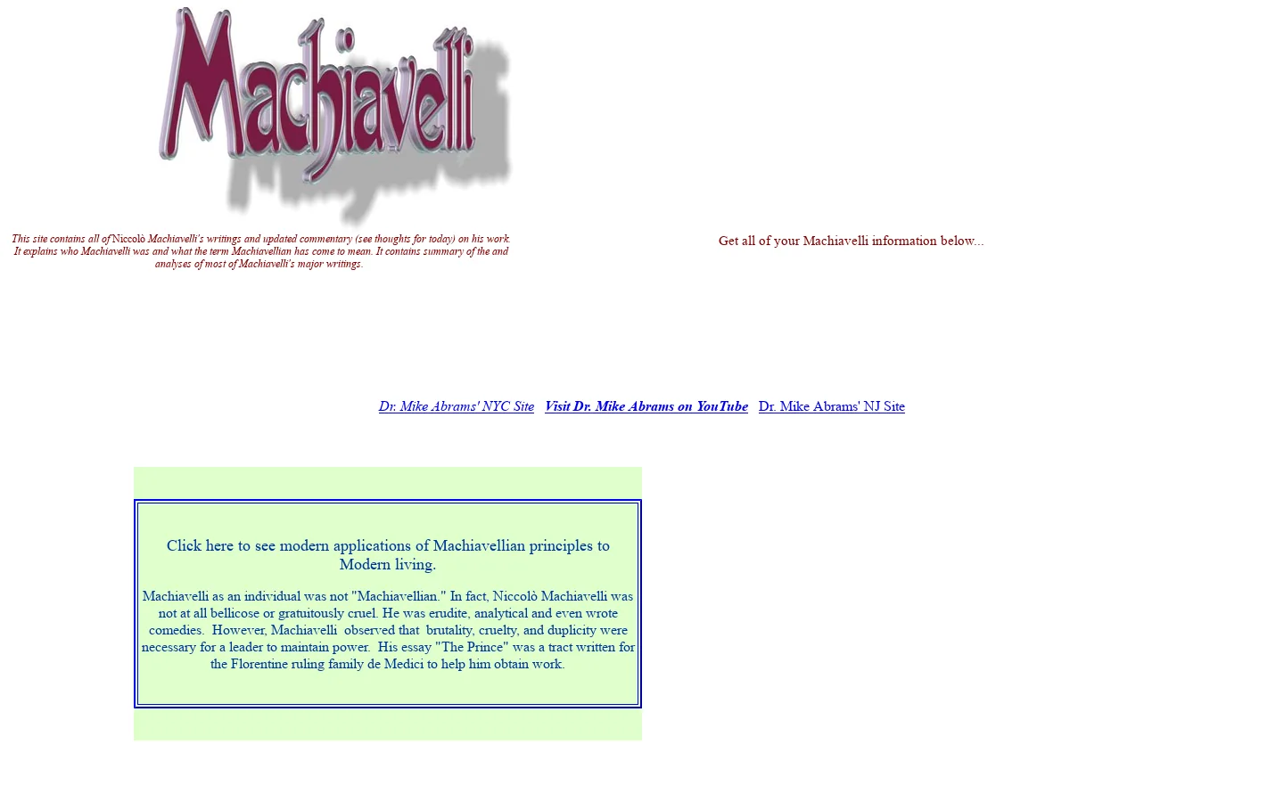 eMachiavelli the Official Machiavelli Site 首页截图
