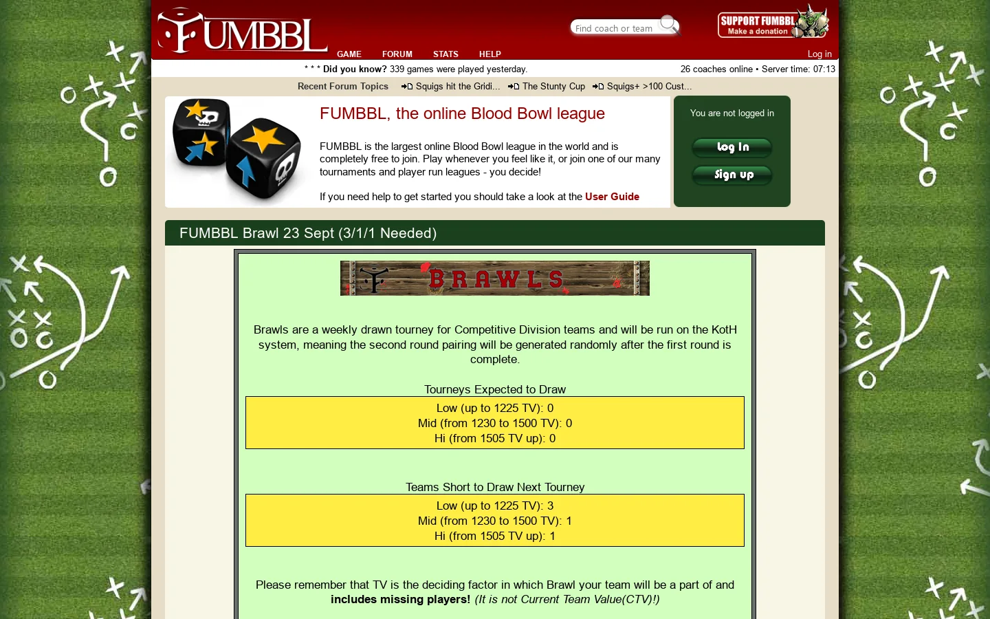 FUMBBL : 首页截图