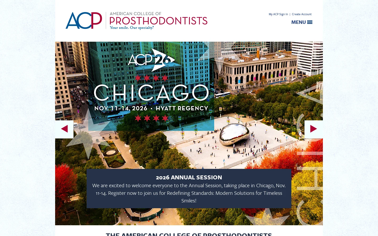 Home | American College of Prosthodontists 首页截图