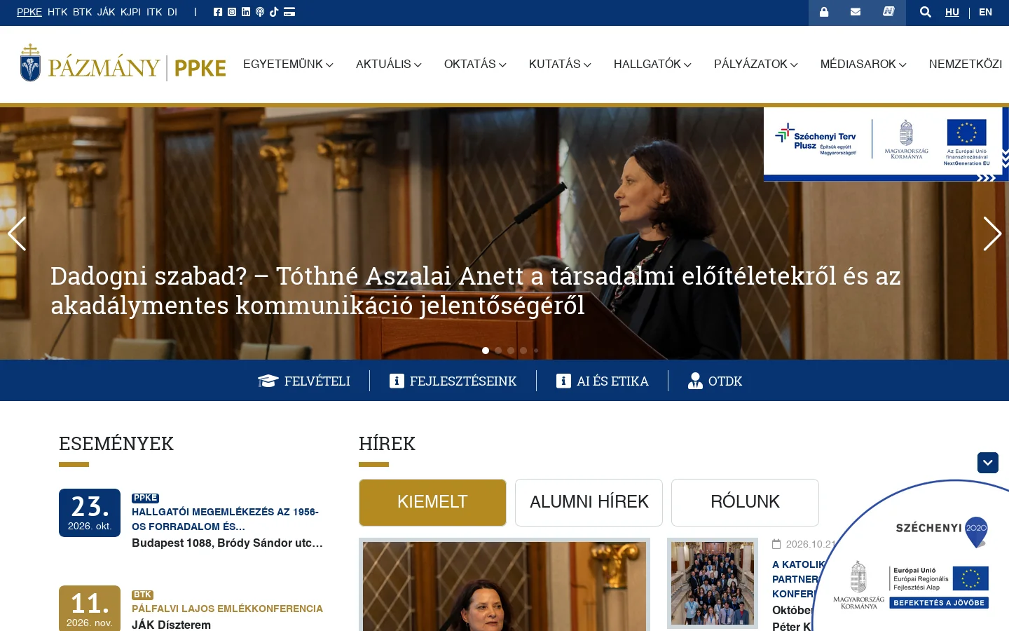 Pázmány Péter Katolikus Egyetem | KIEMELT EGYETEM - UNI... 首页截图