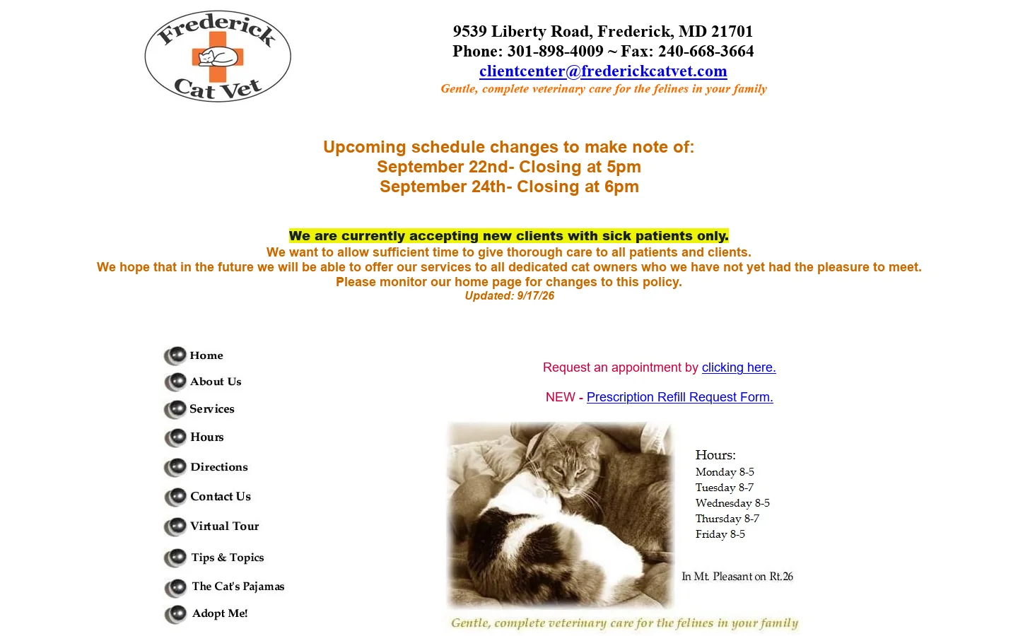 Frederick Cat Vet, Feline-Exclusive Veterinarian, Frederick, Maryland 首页截图