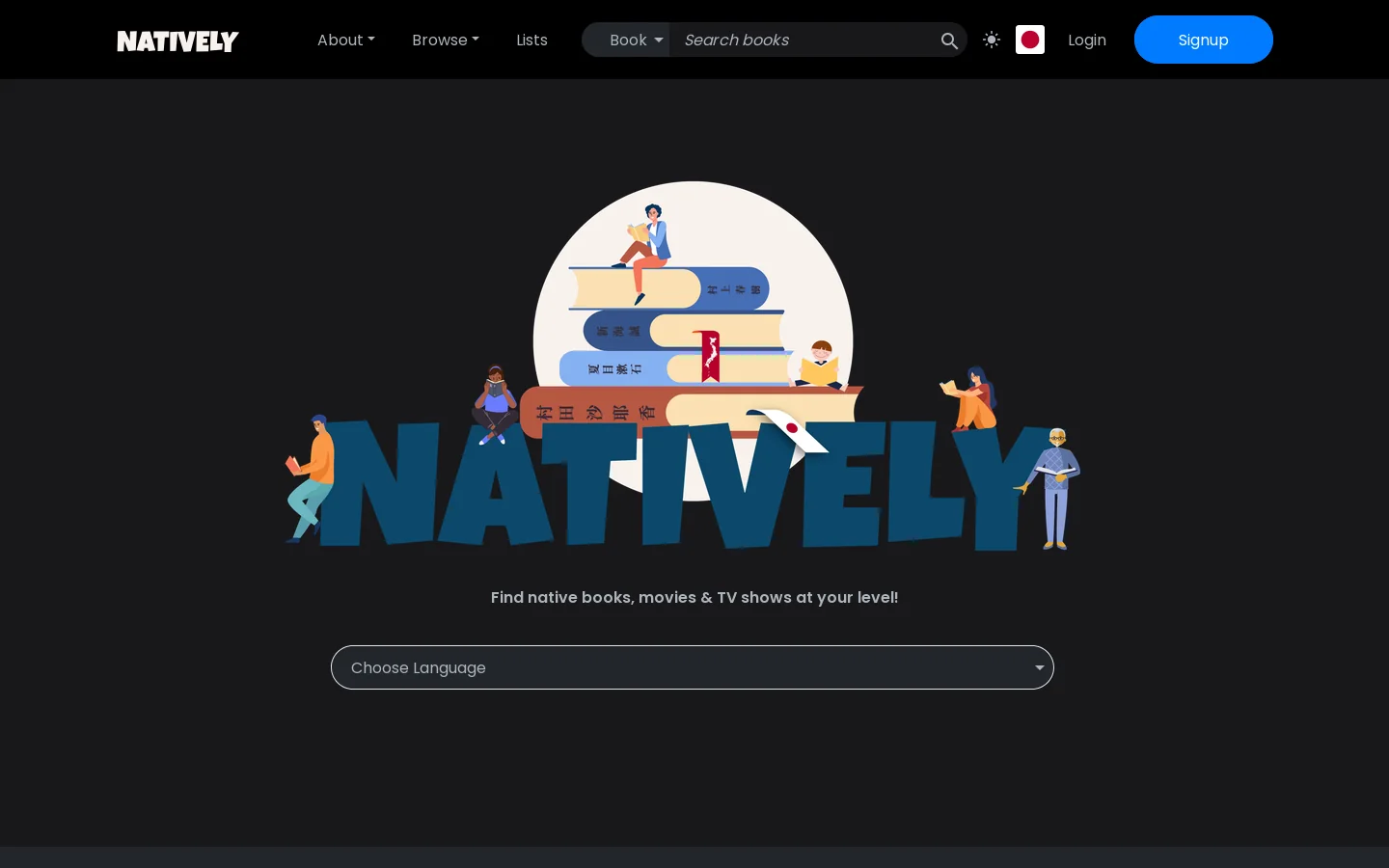 Natively | Find native books, movies and tv shows at your level 首页截图