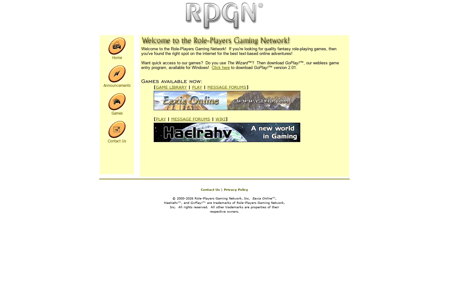 Role-Players Gaming Network 首页截图